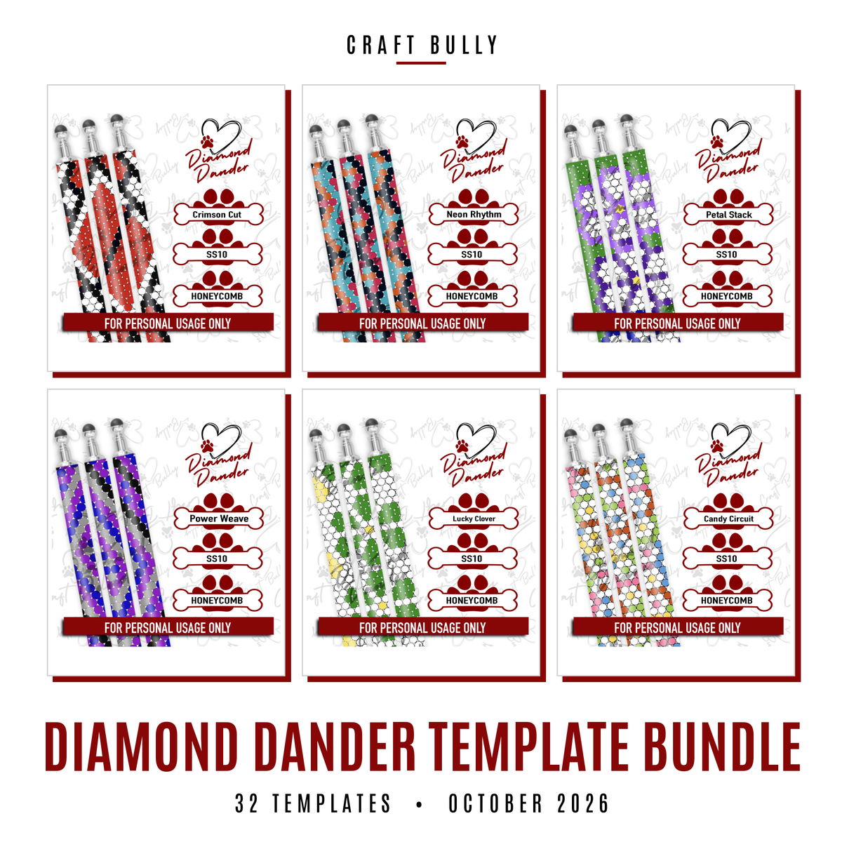 Diamond Dander Template Bundle: 32 diamond art pen templates, October 2026