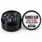 Craft Bully Dander Slob Scruffy glitter UV resin in a 3 oz black jar.
