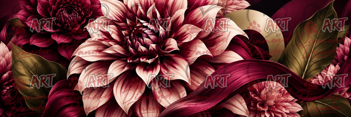 Velvet Dahlia diamond art kit - burgundy and blush dahlia floral diamond painting, 36x12 canvas by Art by Diamond Dander
