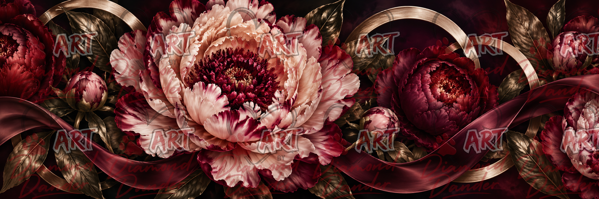 Merlot Peony diamond art kit - blush and merlot peony floral diamond painting, 36x12 canvas by Art by Diamond Dander
