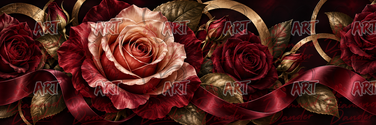 Midnight Rose diamond art kit - cream and crimson rose floral diamond painting, 36x12 canvas by Art by Diamond Dander