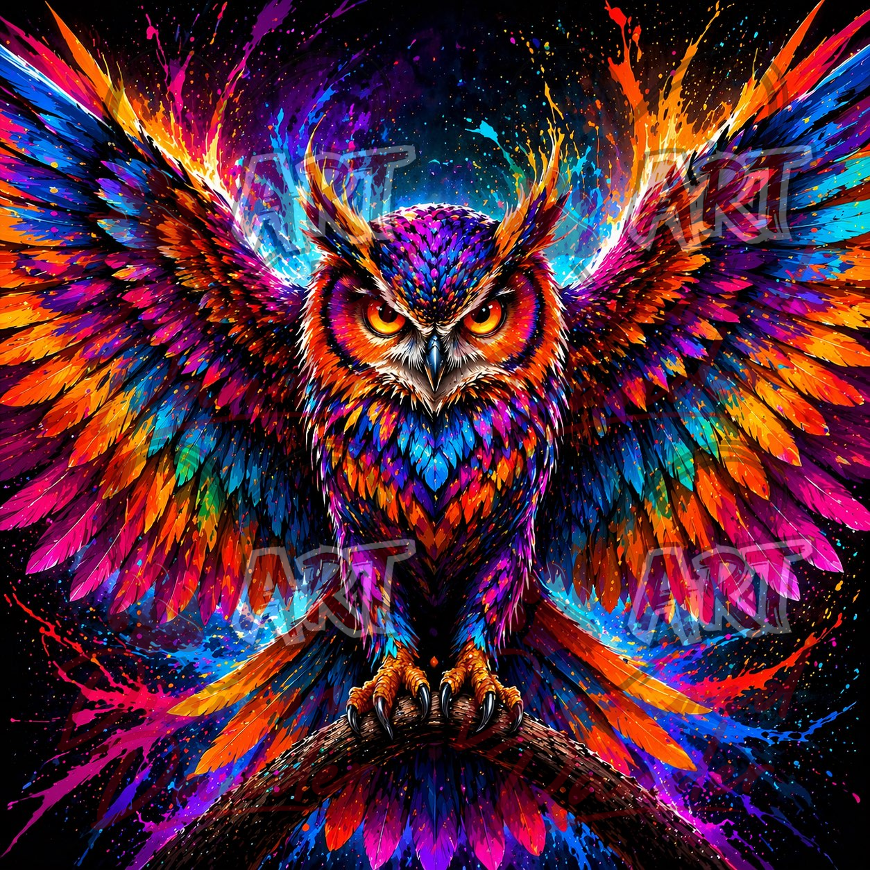 Vivid Hootin' — owl diamond art kit, Art by Diamond Dander full-drill canvas