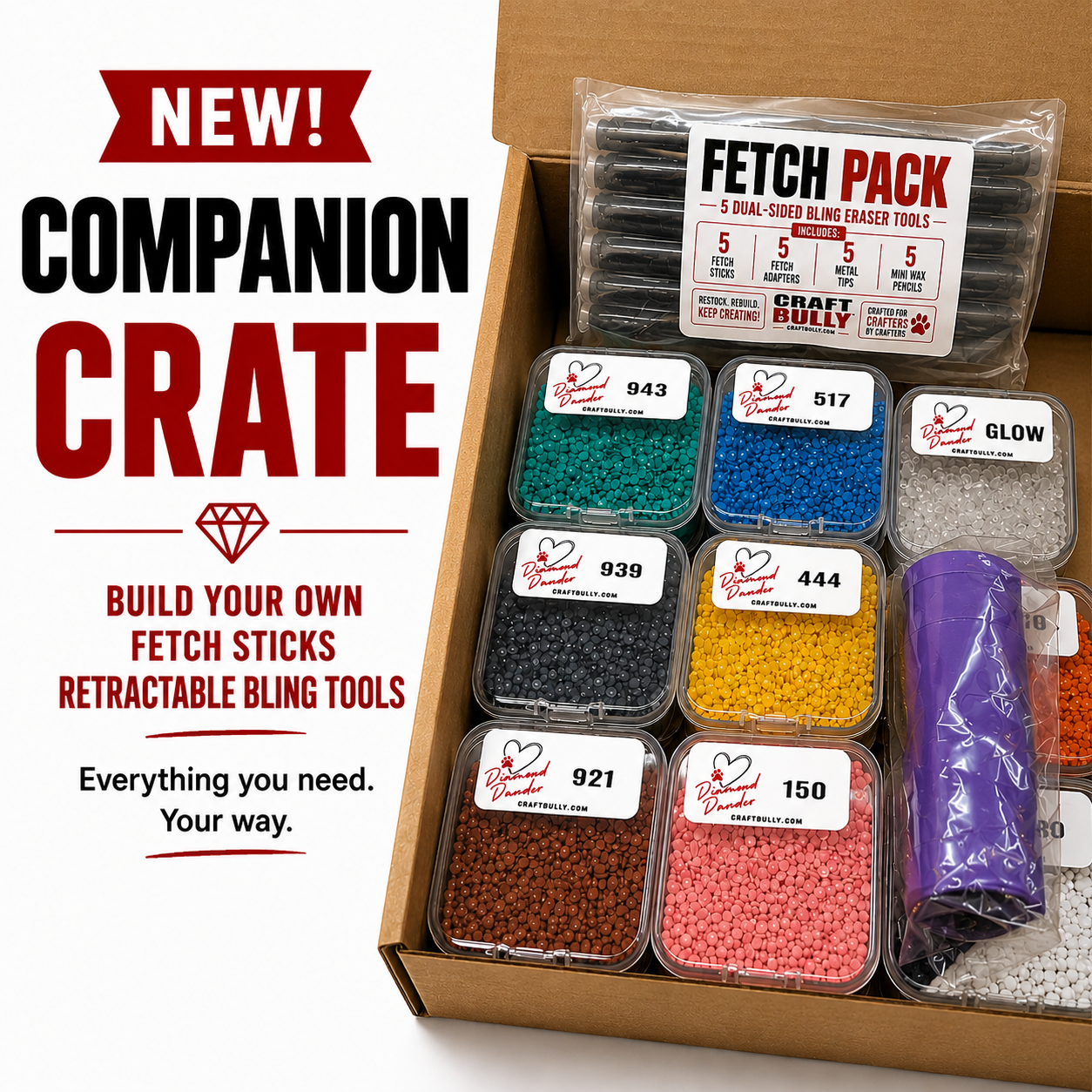 Diamond Dander Companion Crate: Fetch Stick Retractable Eraser Bling Kit