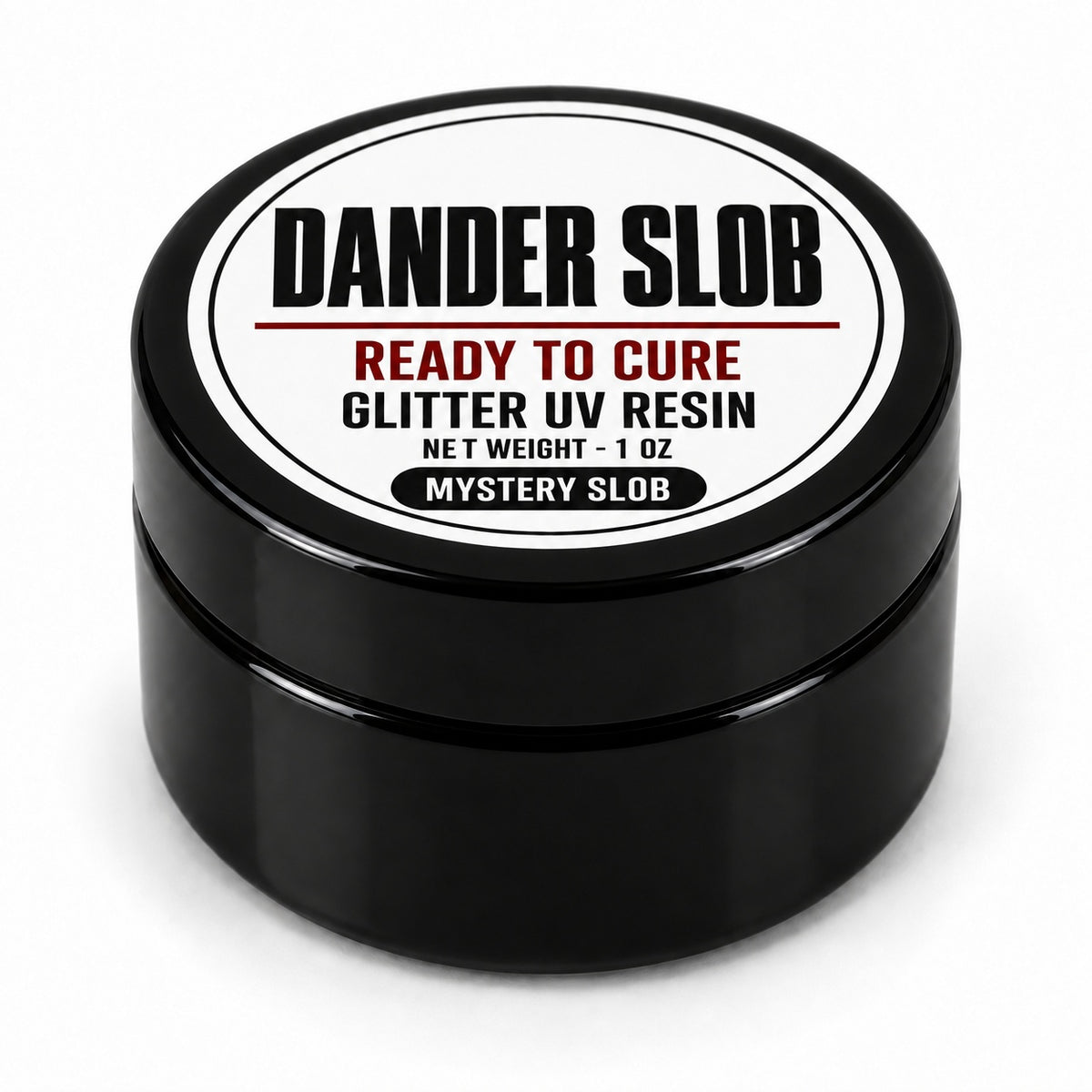 Craft Bully Dander Slob Mystery Slob glitter UV resin in a 1 oz black jar.