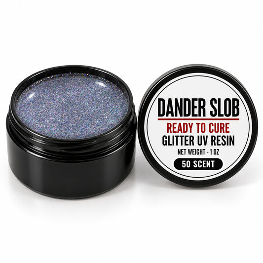 Craft Bully Dander Slob 50 Scent glitter UV resin in a 1 oz black jar.