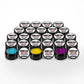 Craft Bully Dander Slob Mystery Slob 24 pack of 3 oz glitter UV resin jars, three open to show fine and chunky glitter.