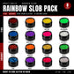 Craft Bully Dander Slob Rainbow Slob Pack showing all 16 glitter UV resin colors, 8 fine and 8 chunky, in black jars.
